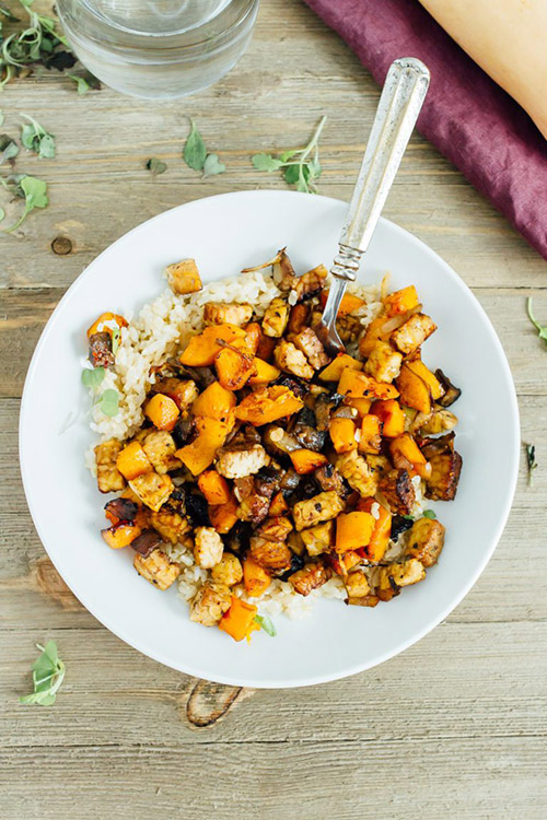 One Pan Tempeh Butternut Squash Bake