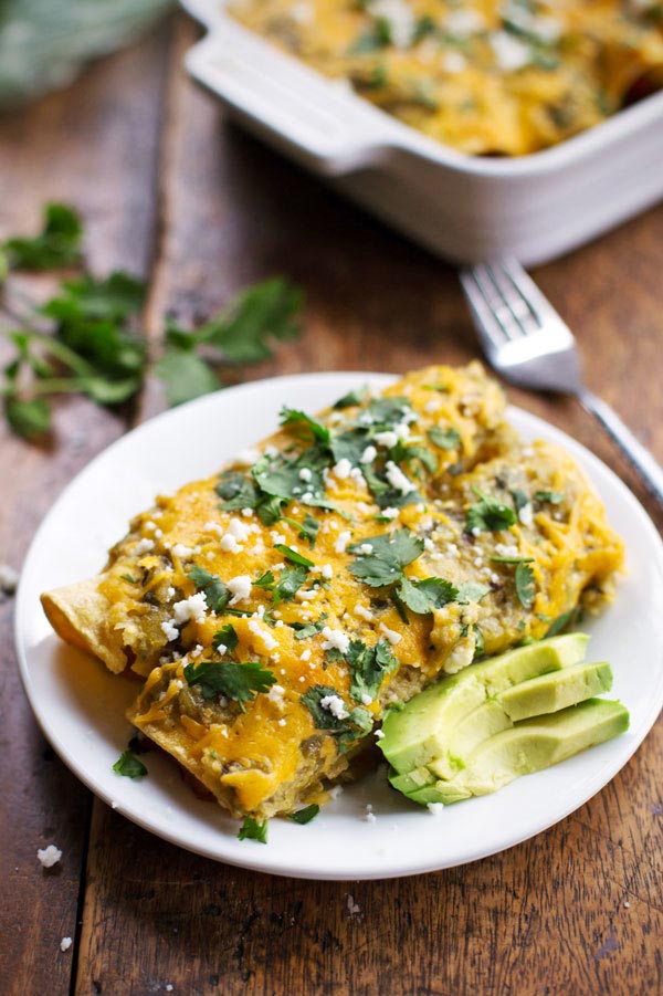 Butternut Squash & Mushroom Enchiladas With Tomatillo Sauce