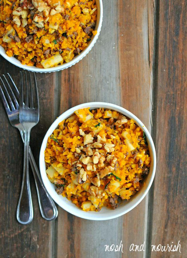 Pear, Walnut, and Maple Kale Butternut Squash "Rice"