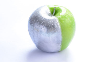 a half green half silver apple