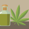 animation of a cannabis leaf next to a bottle of cbd oil