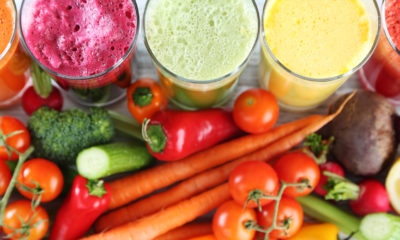 veggie smoothies next to vegetables