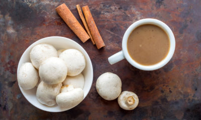 mushrooms and coffee with some cinnamon sticks