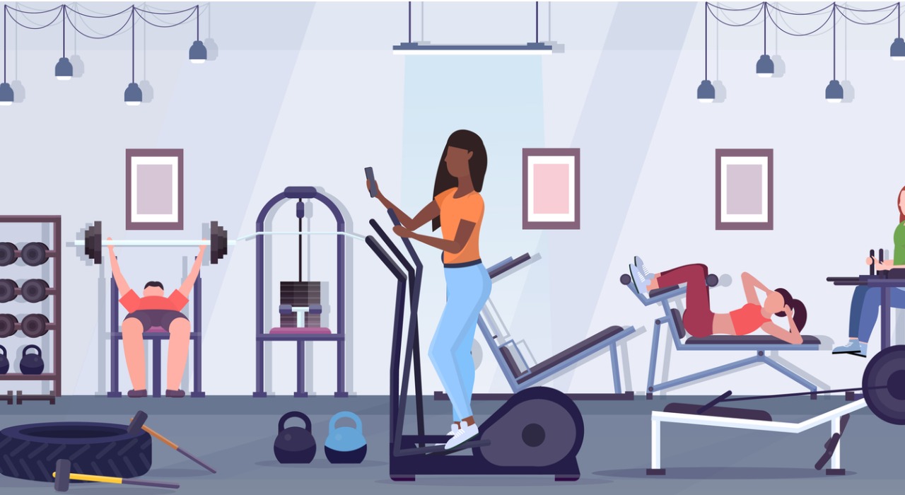 animated picture of a woman in the gym working out