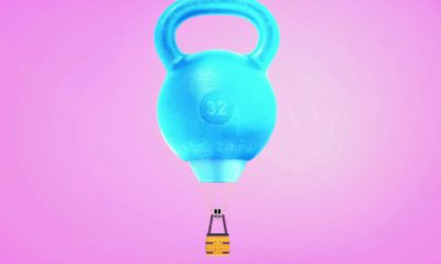 animated image of a kettlebell as an air balloon with a basket attached