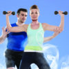 man and woman training with dumbbells