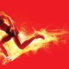 graphic of woman running covered in flames