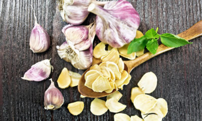 Garlic dried in spoon on board top